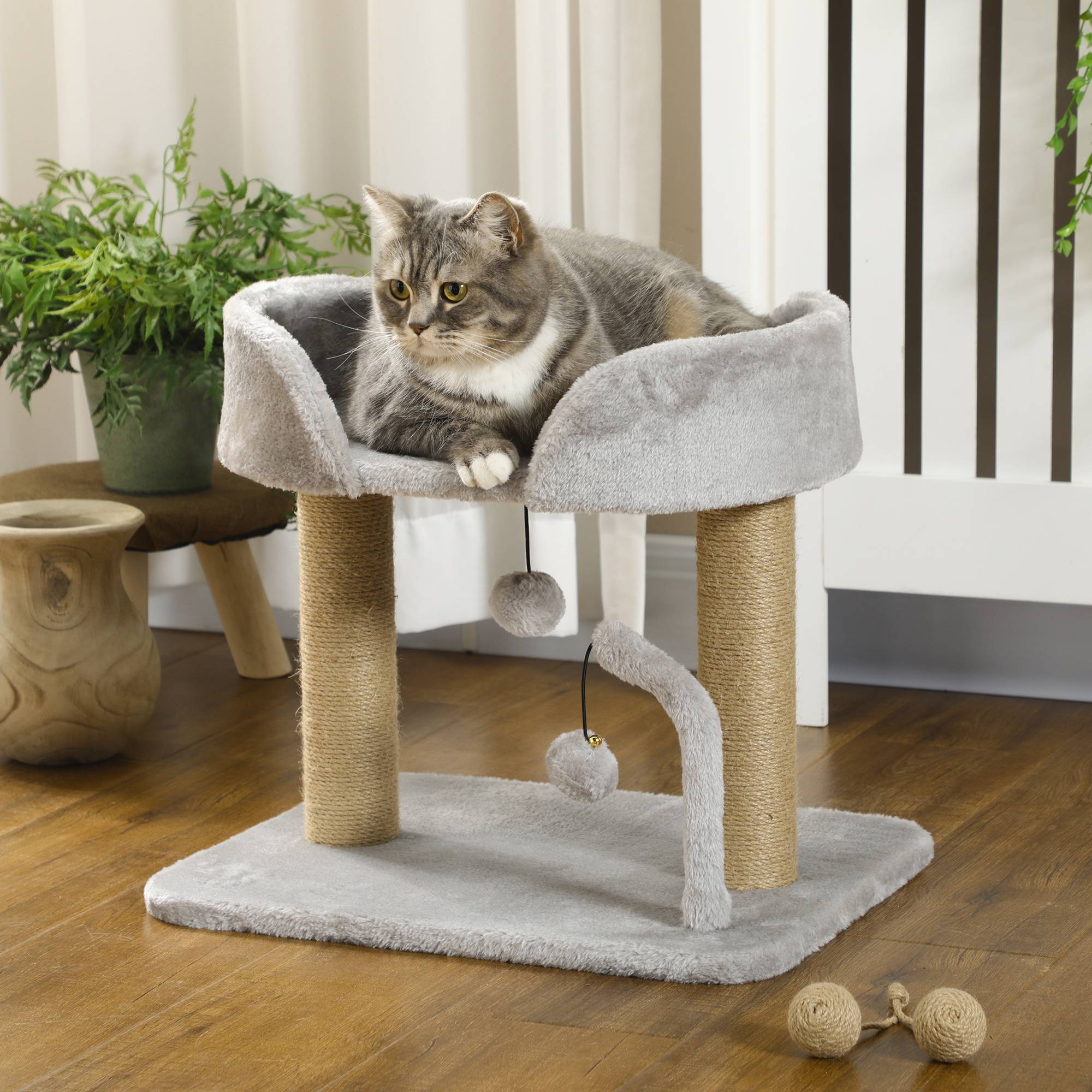 Sans Marque - Kratzbaum, 42 cm petit Katzenbaum mit Jute-Kratzpfosten, Plate-forme, Grau - Image 2
