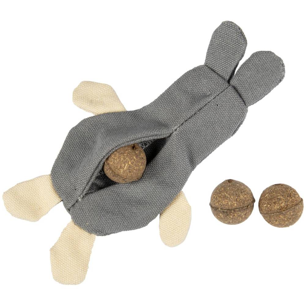 Flamingo - Lapin 14 cm gris beige+ 3 billes de Catnip jouet pour chat - Image 3