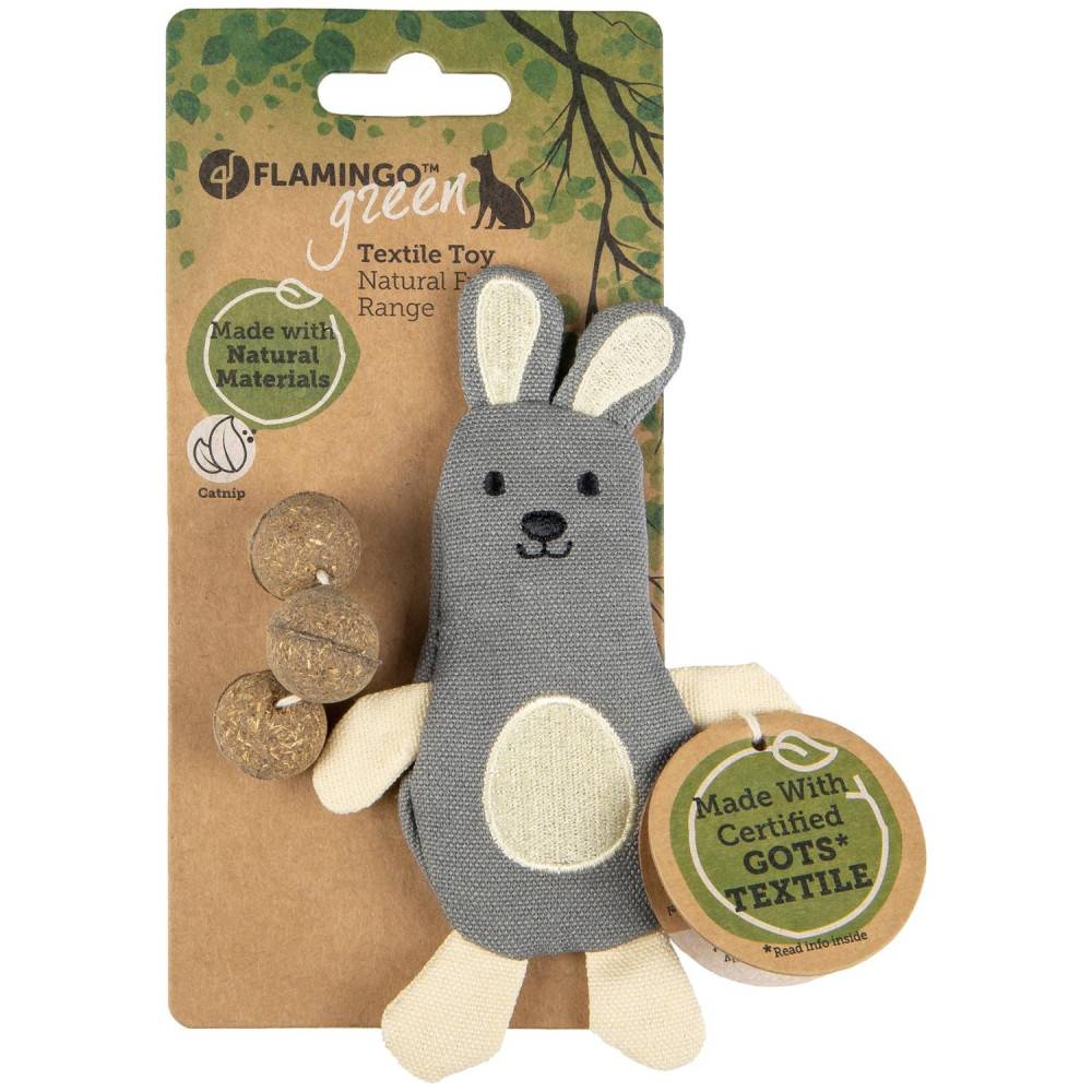 Flamingo - Lapin 14 cm gris beige+ 3 billes de Catnip jouet pour chat - Image 2