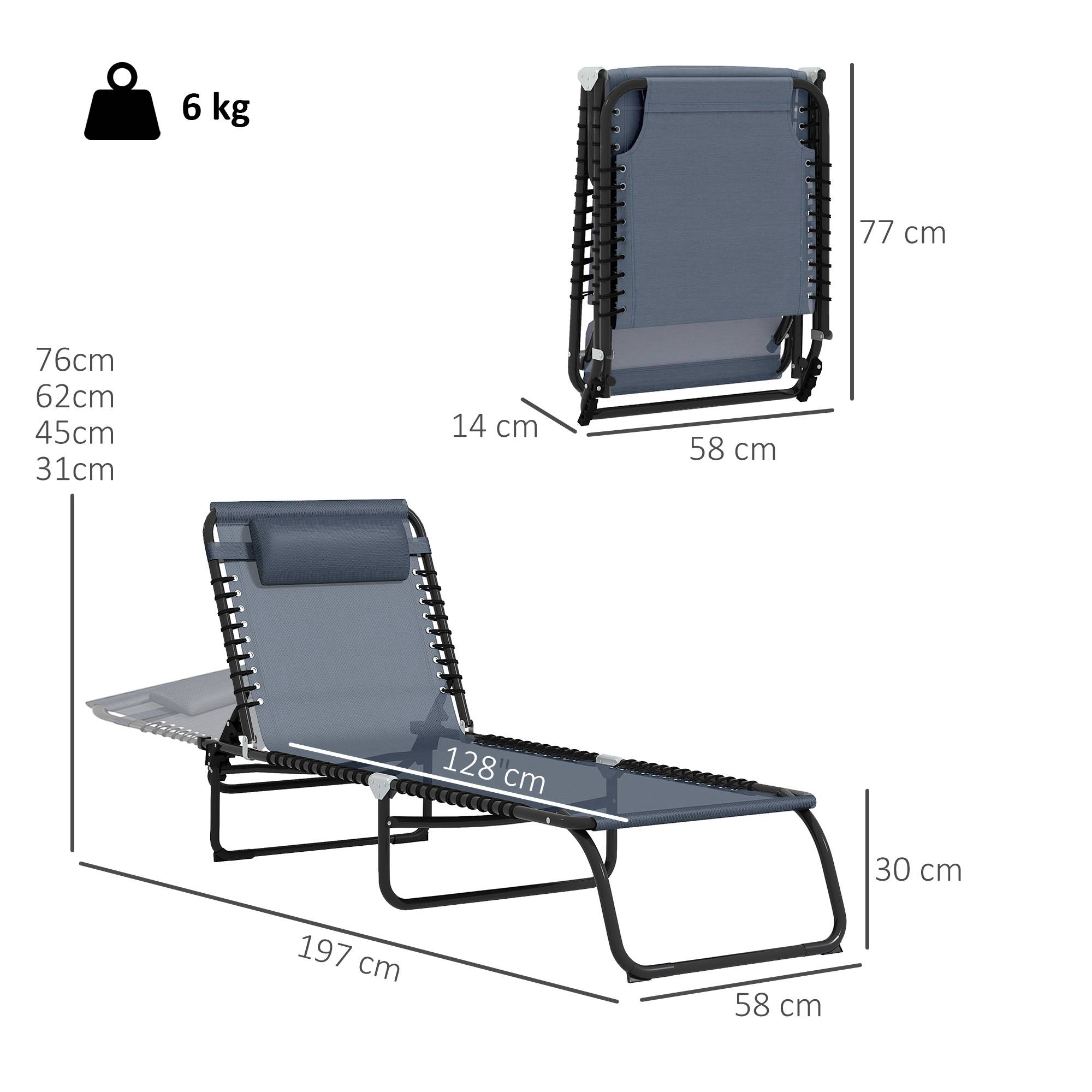 Bain de Soleil transat Pliable Dossier inclinable Multi-Positions - 189x58x30cm Acier Gris fr116 - Image 5