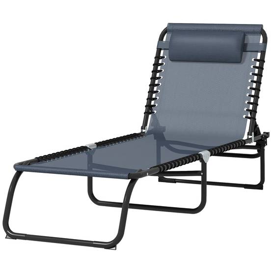 Bain de Soleil transat Pliable Dossier inclinable Multi-Positions - 189x58x30cm Acier Gris fr116 - Image 2