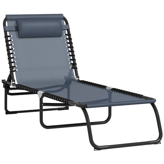 Bain de Soleil transat Pliable Dossier inclinable Multi-Positions - 189x58x30cm Acier Gris fr116 - Image 1