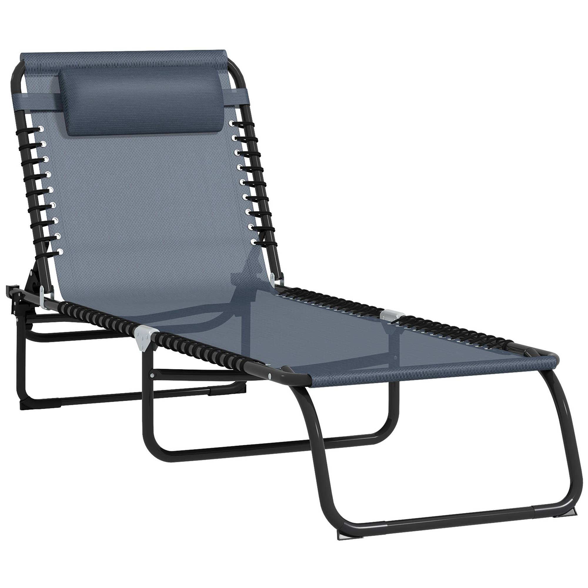Bain de Soleil transat Pliable Dossier inclinable Multi-Positions - 189x58x30cm Acier Gris fr116 - Image 1