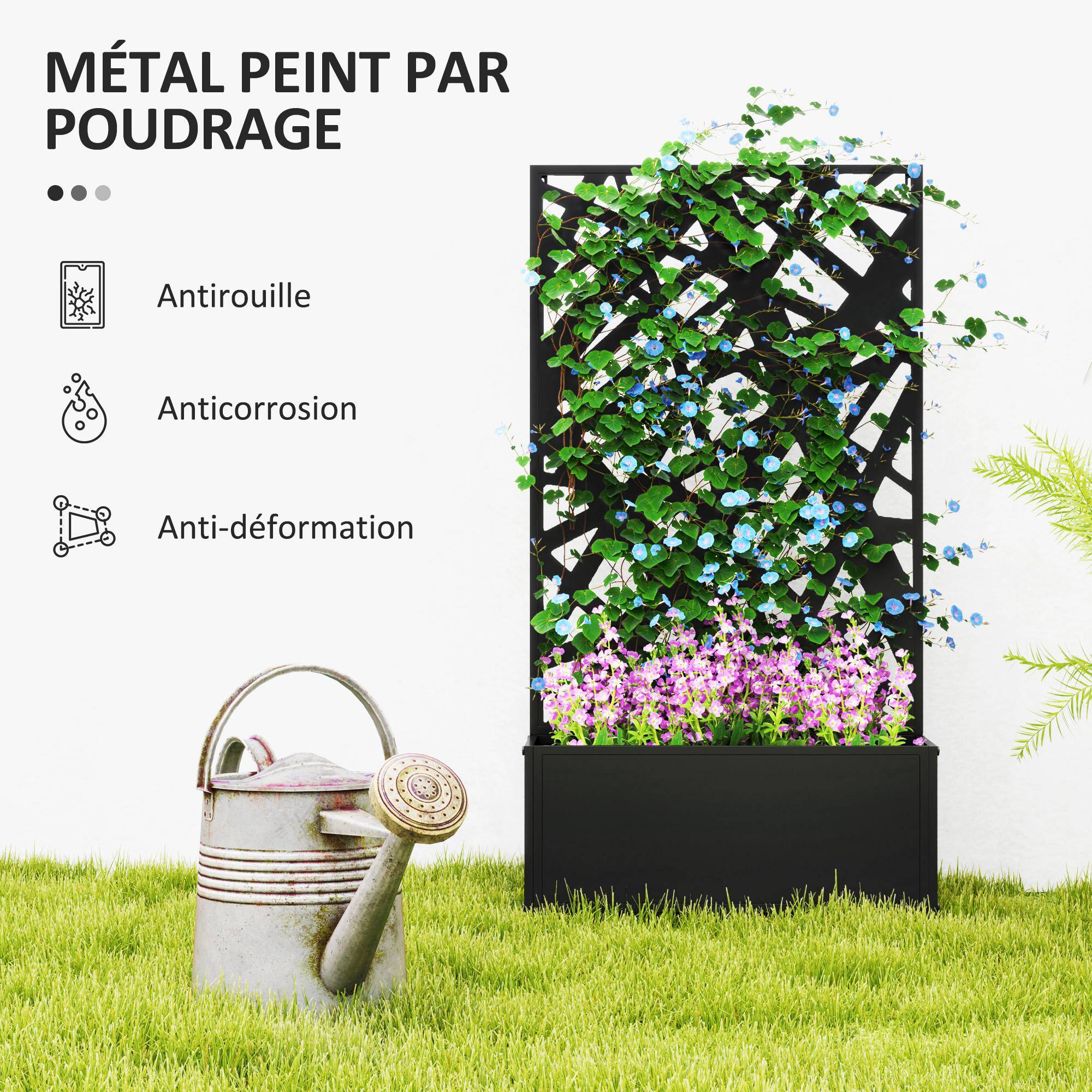 Jardinière avec brise-vue paravent treillis pour Plante Grimpante, bac à Fleurs - dim. 61L x 23l x 113H cm - Image 8