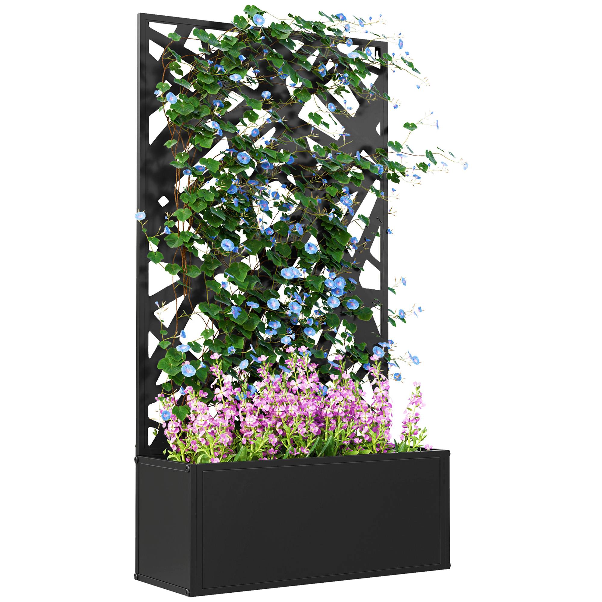 Jardinière avec brise-vue paravent treillis pour Plante Grimpante, bac à Fleurs - dim. 61L x 23l x 113H cm - Image 1