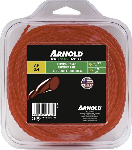 Arnold - Fil de coupe-bordure rond en nylon torsadé rouge AF 3,4, 3,3 mm × 9 m Arnold