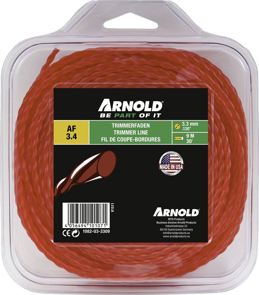 Arnold - Fil de coupe-bordure rond en nylon torsadé rouge AF 3,4, 3,3 mm × 9 m Arnold