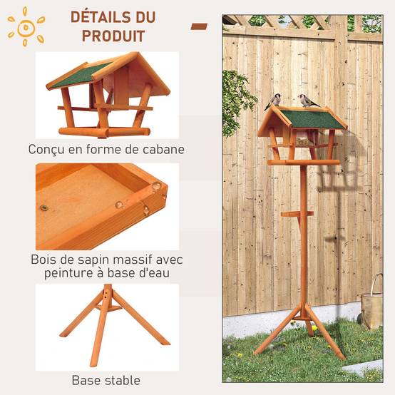 Grande mangeoire oiseaux sur pied bois massif toit incliné abri jardin 150cm marron - ComfortXL Outdoor Living - Image 8