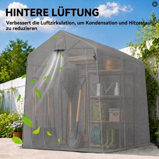 Abri jardin 2,3x1,9m hydrofuge, porte zip enroulable, ventilation, toit à deux versants, gris foncé - Image 9