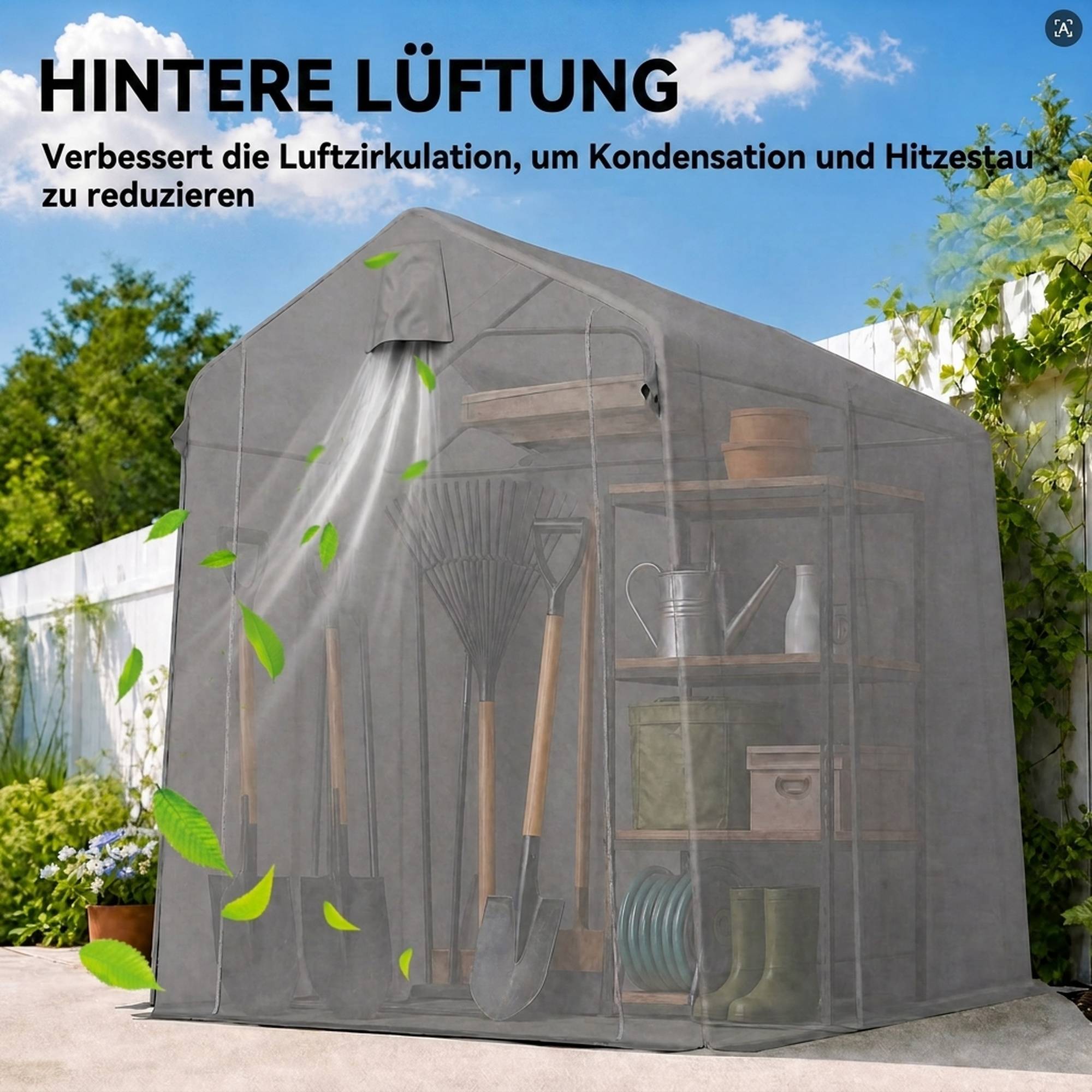 Abri jardin 2,3x1,9m hydrofuge, porte zip enroulable, ventilation, toit à deux versants, gris foncé - Image 9