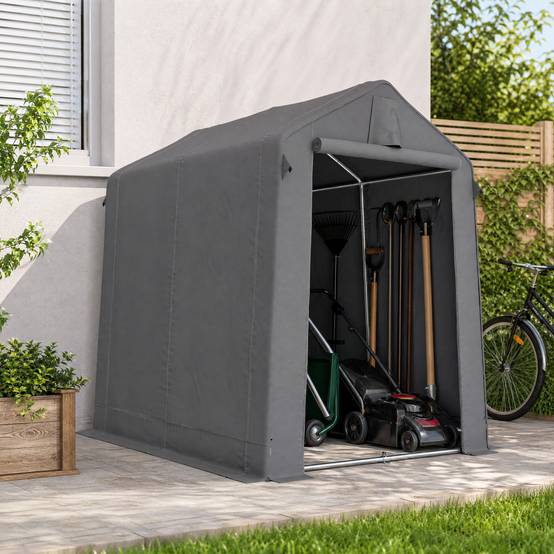 Abri jardin 2,3x1,9m hydrofuge, porte zip enroulable, ventilation, toit à deux versants, gris foncé - Image 10