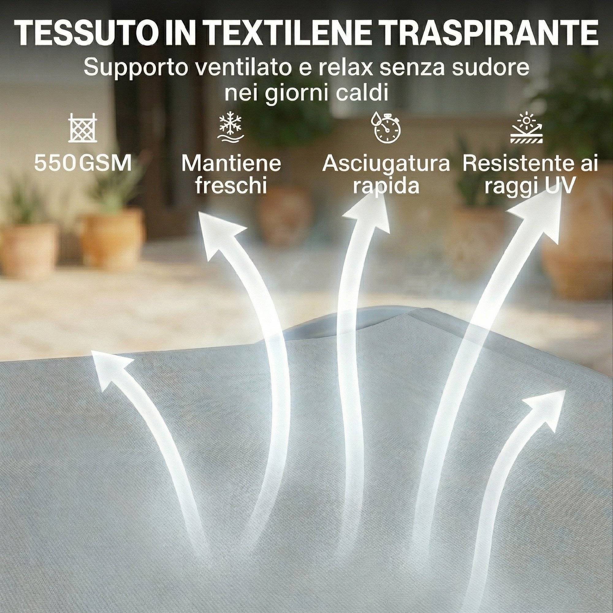 Lit de bronzage double avec baldaquin amovible, roues, coussins et poches, 180x200x170 cm, gris - Image 7