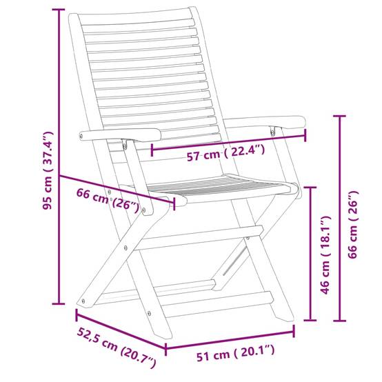 Chaises de jardin pliantes lot de 4 bois d'acacia naturel 57 x 66 x 95 cm - PANGIVO - Image 9
