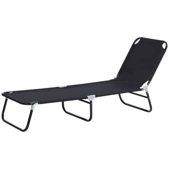 Chaise Longue Pliante Inclinable 5 Positions, 120 kg, Jardin/Piscine/Terrasse/Camping, 188 x 56 x 28 cm, Noir - Image 2