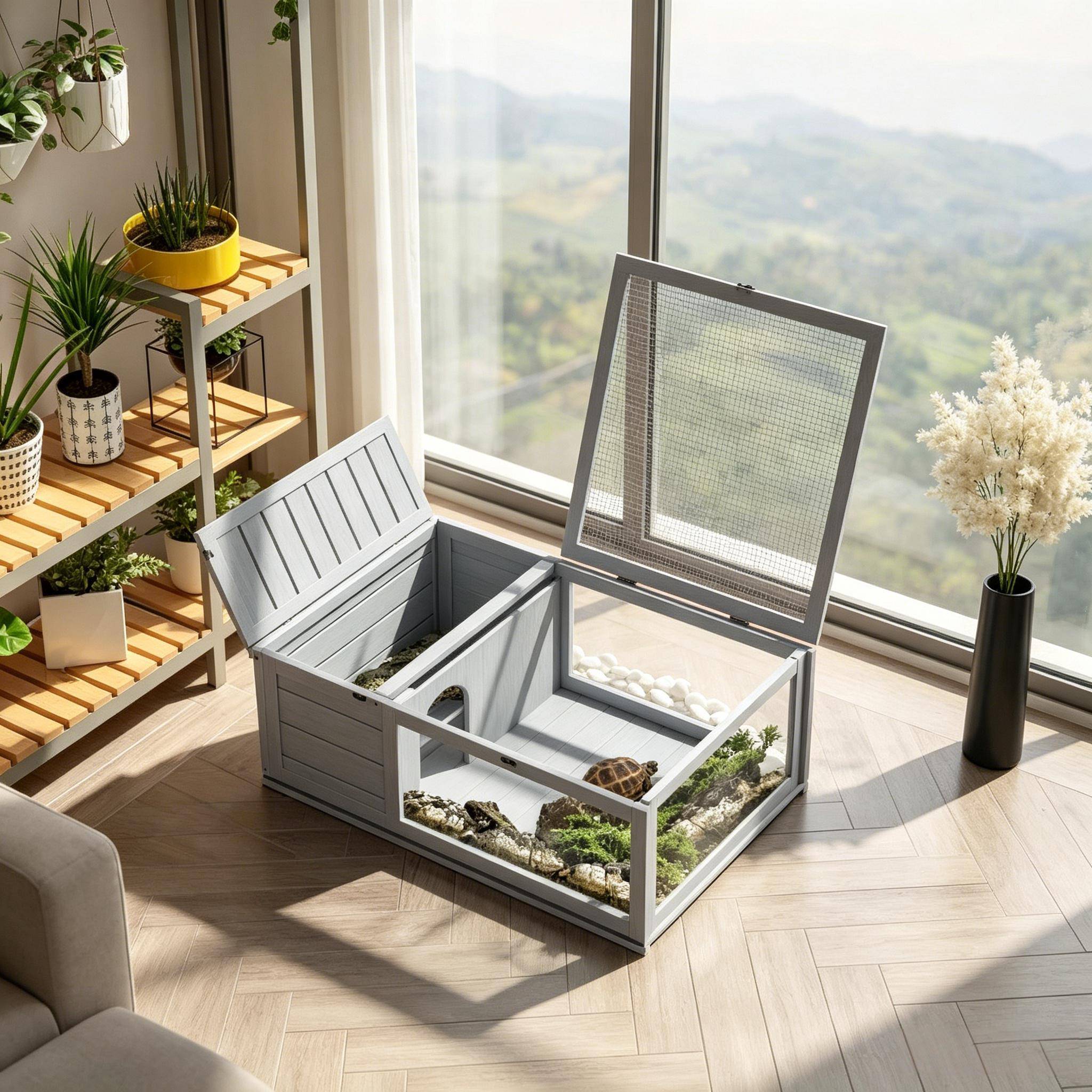 ComfortXL - Enclos pour tortue terrestre bois gris 91 x 60,5 x 32 cm intérieur extérieur sécurisé - ComfortXL Outdoor Living - Image 6