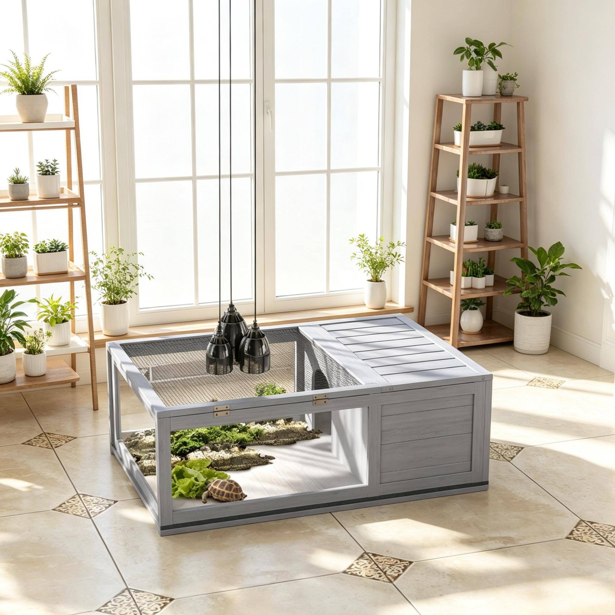 ComfortXL - Enclos pour tortue terrestre bois gris 91 x 60,5 x 32 cm intérieur extérieur sécurisé - ComfortXL Outdoor Living - Image 2