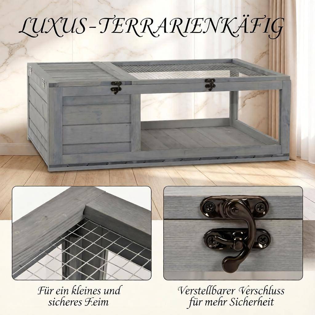 ComfortXL - Enclos pour tortue terrestre bois gris 91 x 60,5 x 32 cm intérieur extérieur sécurisé - ComfortXL Outdoor Living - Image 3