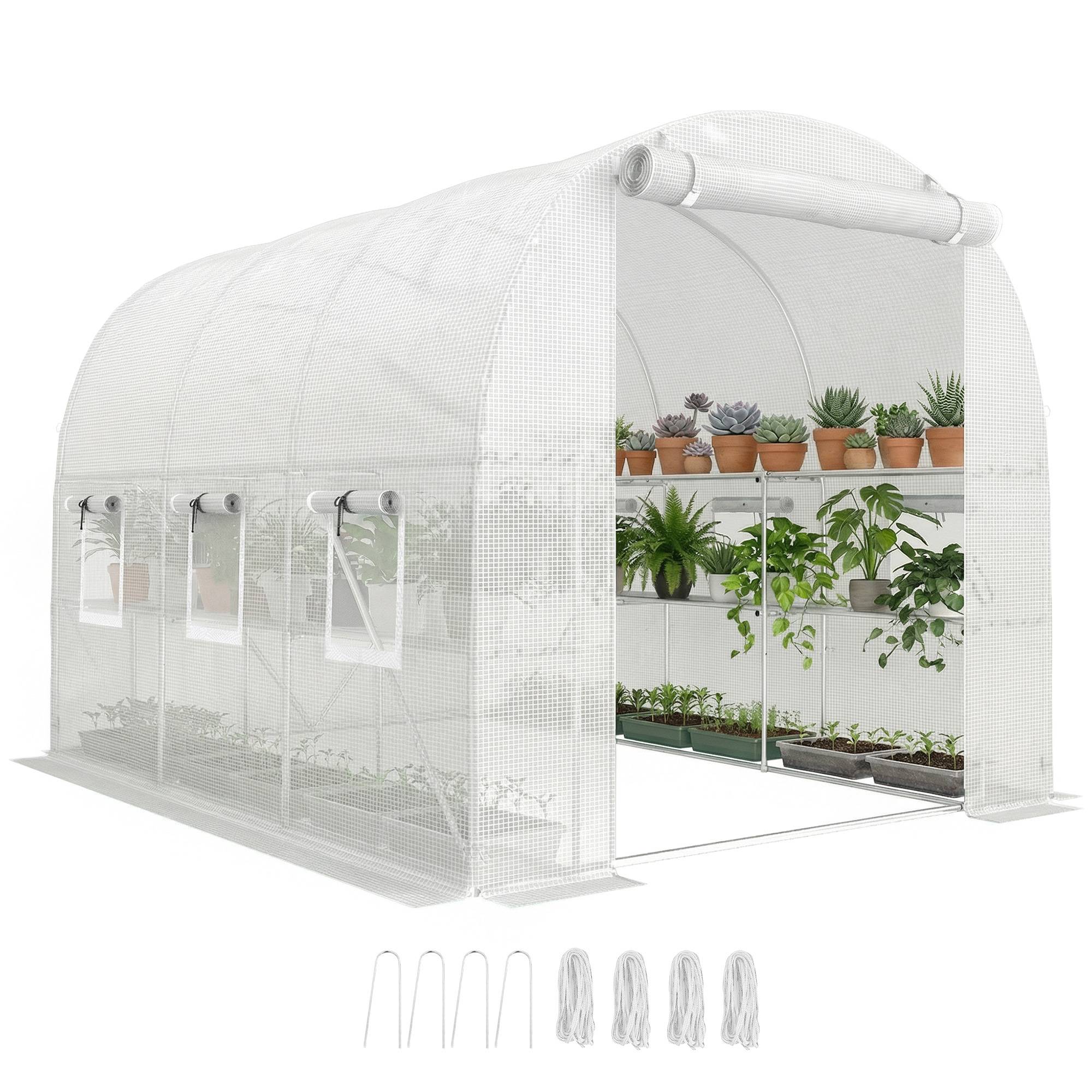 Serre de jardin acier galvanisé et PE pour potager avec étagères intégrées 275x198x191cm blanc - ComfortXL Outdoor Living - Image 1