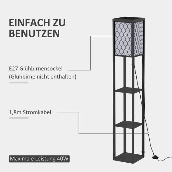 Lampadaire pour salon avec étagère, lampe sur pied avec douille E27 pour salon/chambre, ampoule non incluse. - Image 9