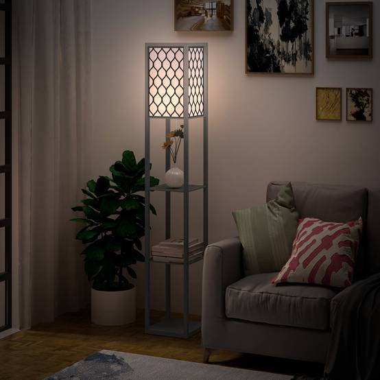 Lampadaire pour salon avec étagère, lampe sur pied avec douille E27 pour salon/chambre, ampoule non incluse. - Image 4