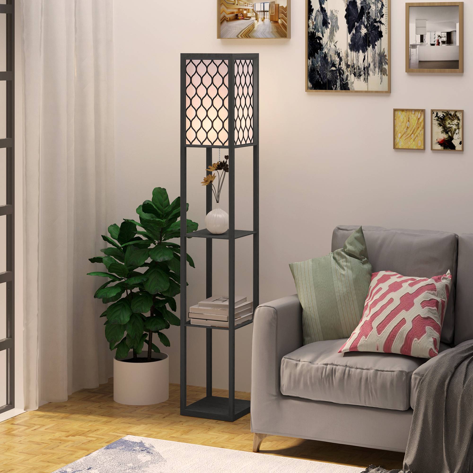Lampadaire pour salon avec étagère, lampe sur pied avec douille E27 pour salon/chambre, ampoule non incluse. - Image 3