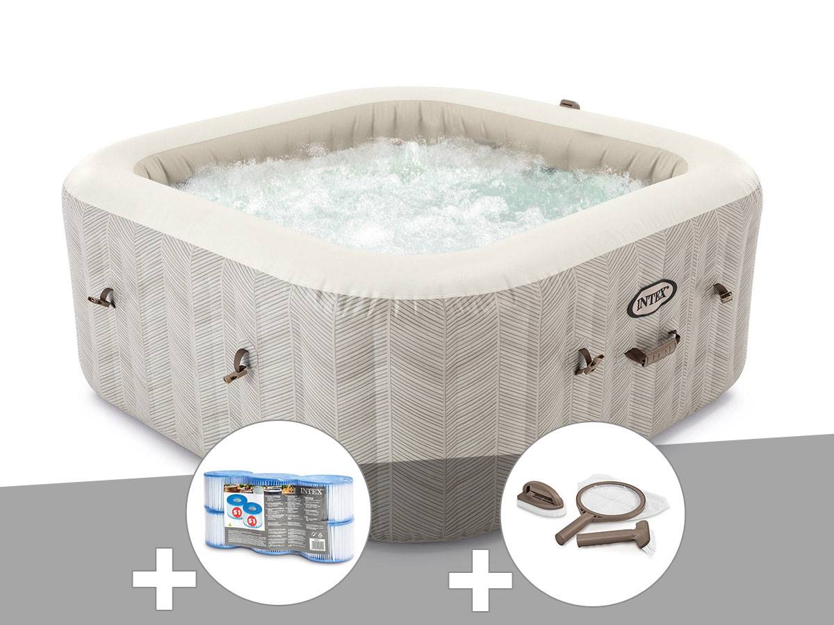 Kit spa gonflable Intex PureSpa Chevron carré Bulles 4 places + 6 filtres + Kit d'entretien