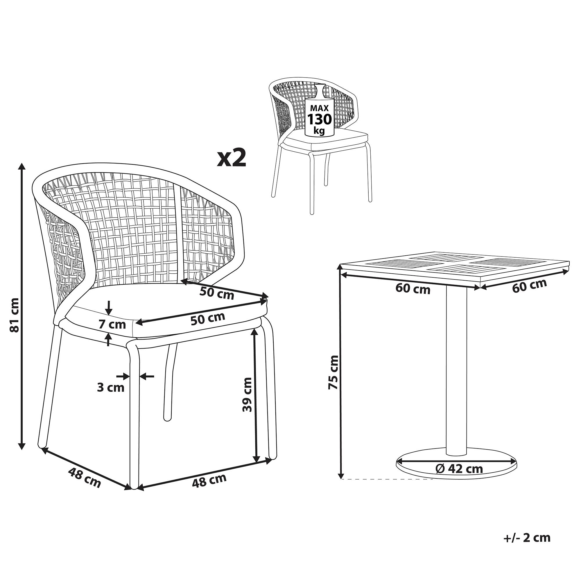 Beliani - Set de bistrot, 2 Personnes Acier Gris PALMI - 60x60x75- Beliani - Image 3