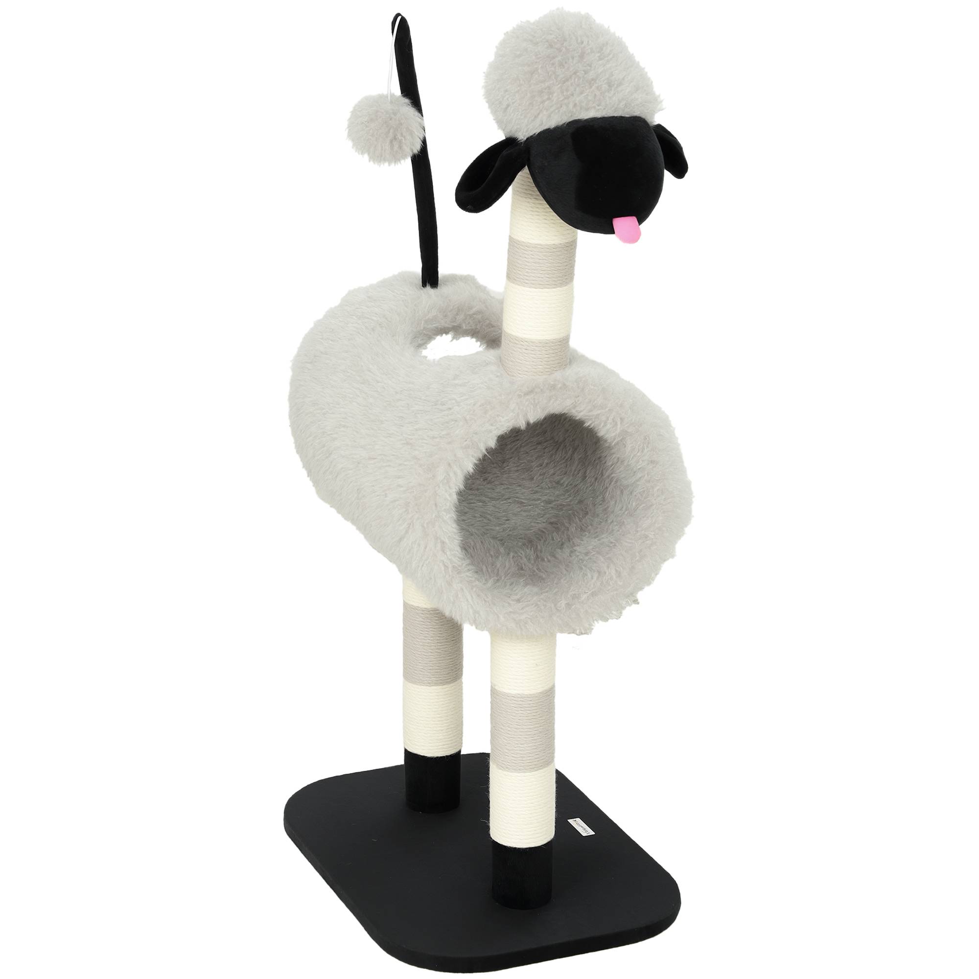 Arbre à chat design mouton, griffoirs, tunnel et jouet, 98 cm, gris clair - Image 8
