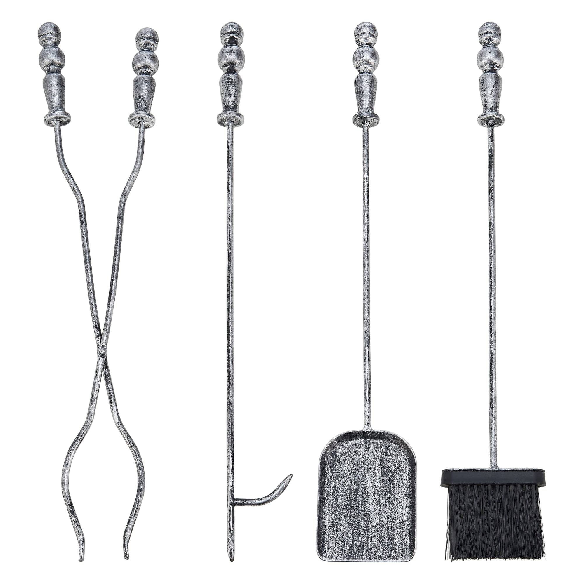 Helloshop26 - Serviteur de cheminée dovre avec balai pelle pince tisonnier argenté - Image 4