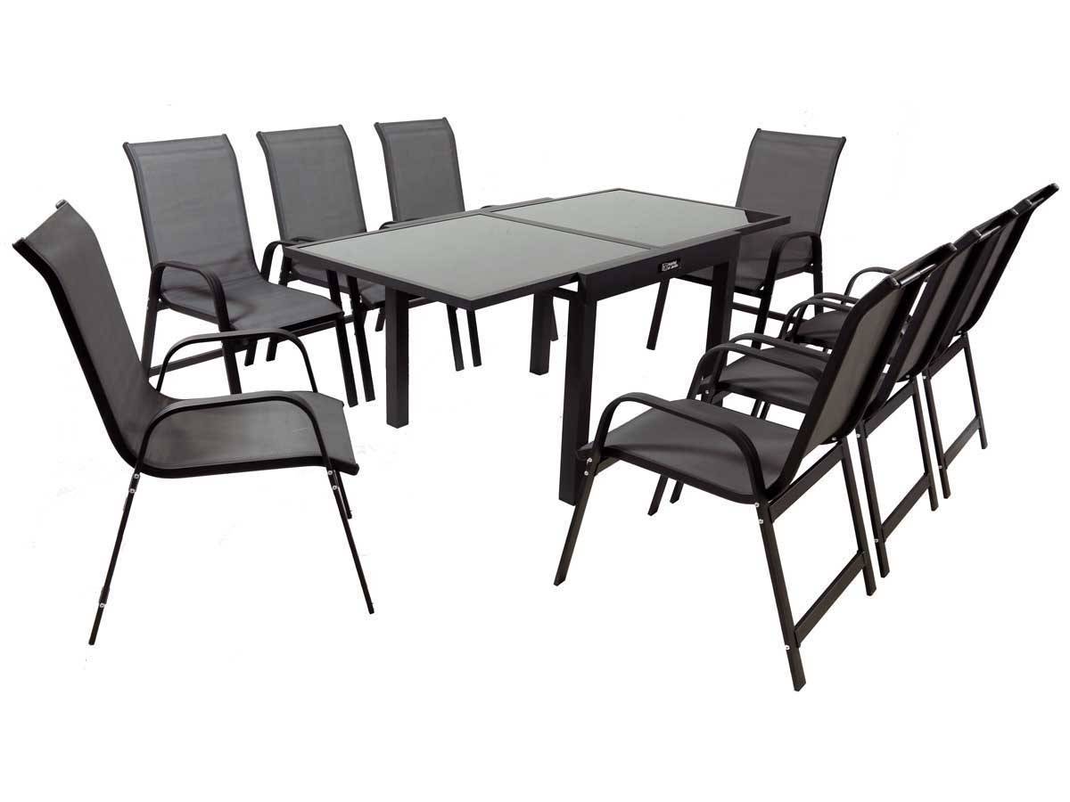 Habitat Et Jardin - Table Extensible Et Chaises De Jardin En Aluminium "porto 8" - Phoenix - Noir/gris Foncé - 1 Table 90/180 + 8 Fauteuils -habitat Et Jardin - Image 1