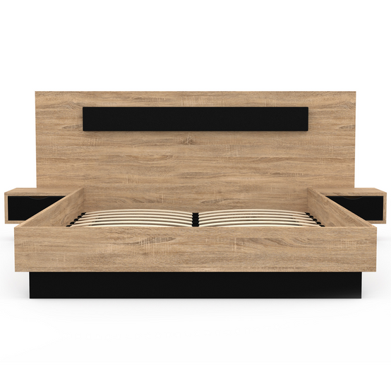 Lit double SANTA avec tête de lit + tables de chevet intégrées et sommier 140 x 190 cm bois et noir - Image 3