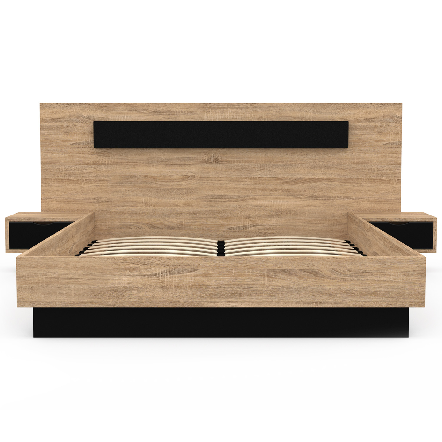 Lit double SANTA avec tête de lit + tables de chevet intégrées et sommier 140 x 190 cm bois et noir - Image 3