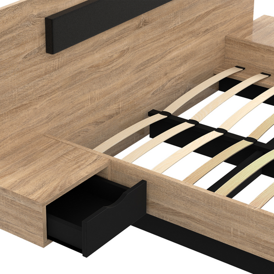 Lit double SANTA avec tête de lit + tables de chevet intégrées et sommier 140 x 190 cm bois et noir - Image 6
