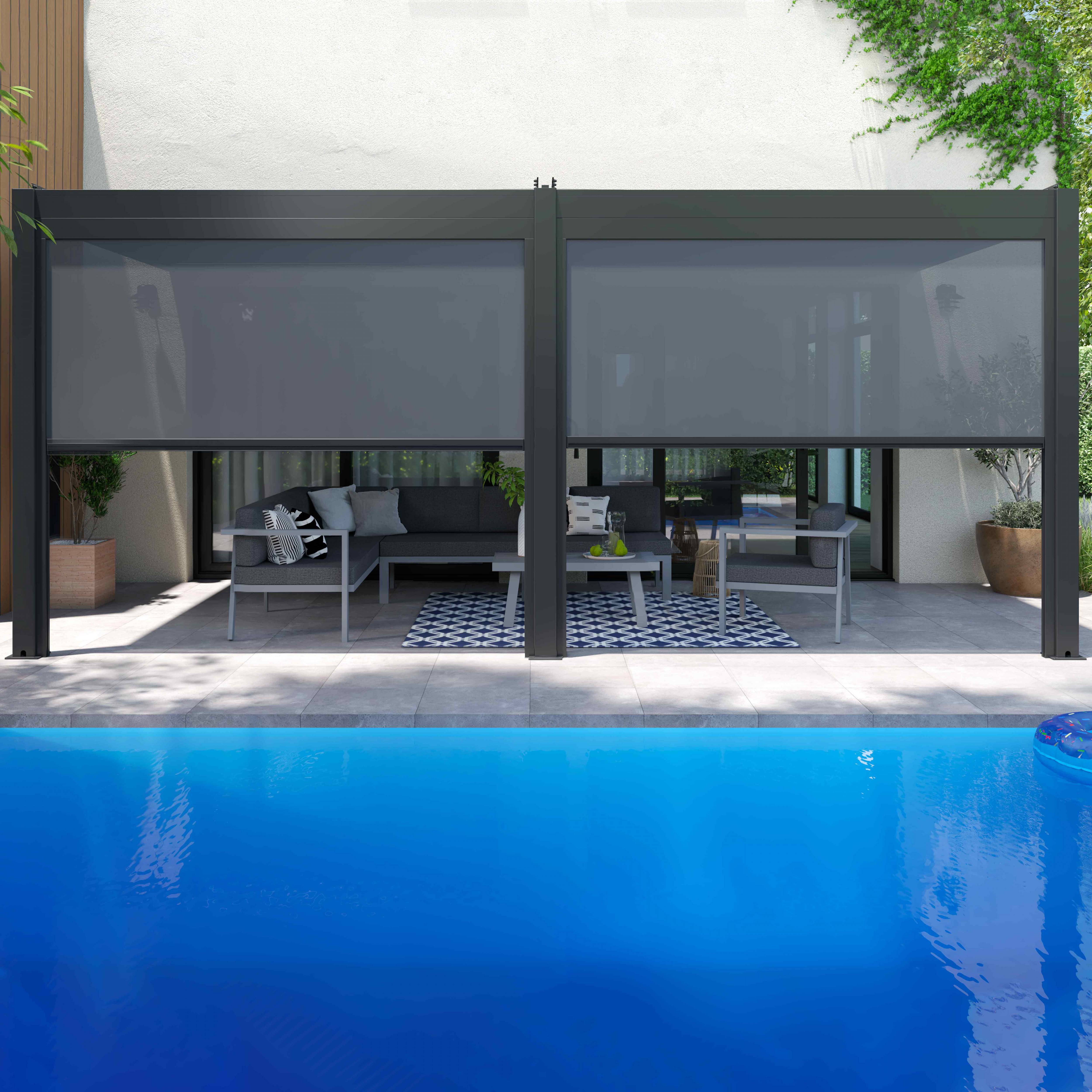Oviala - Pergola bioclimatique autoportée 3 x 6 m et 4 stores gris Athenes - Oviala - Image 4