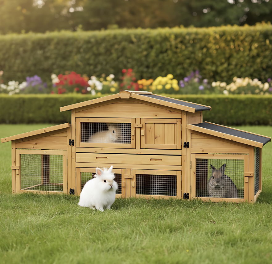 Cage Clapier Enclos lapin Extérieur en bois Haute Qualité pour lapins petits animaux- Modèle : 087 Alpine 180x62x72cm - Image 1