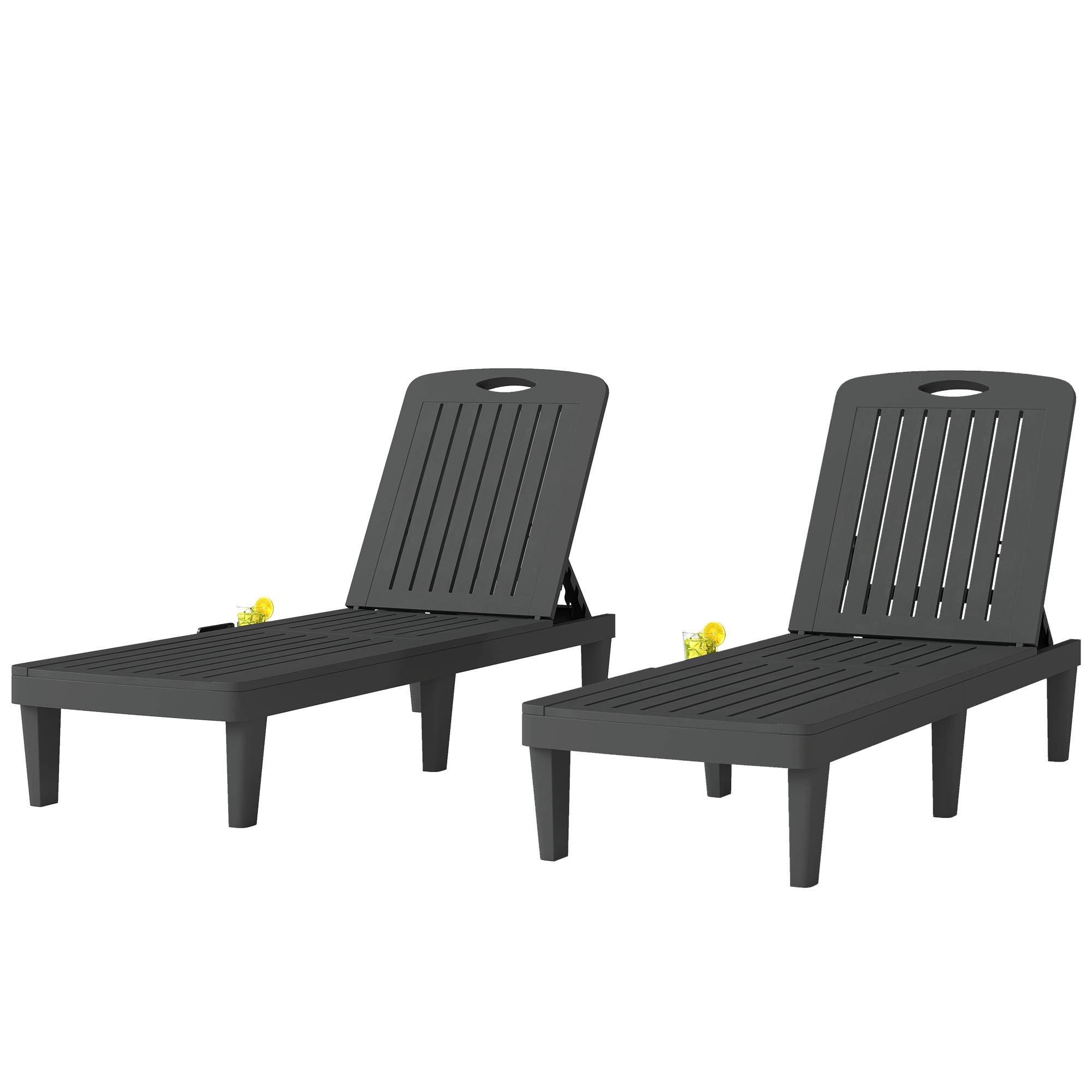 Lot de 2 bains de soleil plastique PP gris 192 x 57 x 28.5 cm - PANGIVO - Image 2