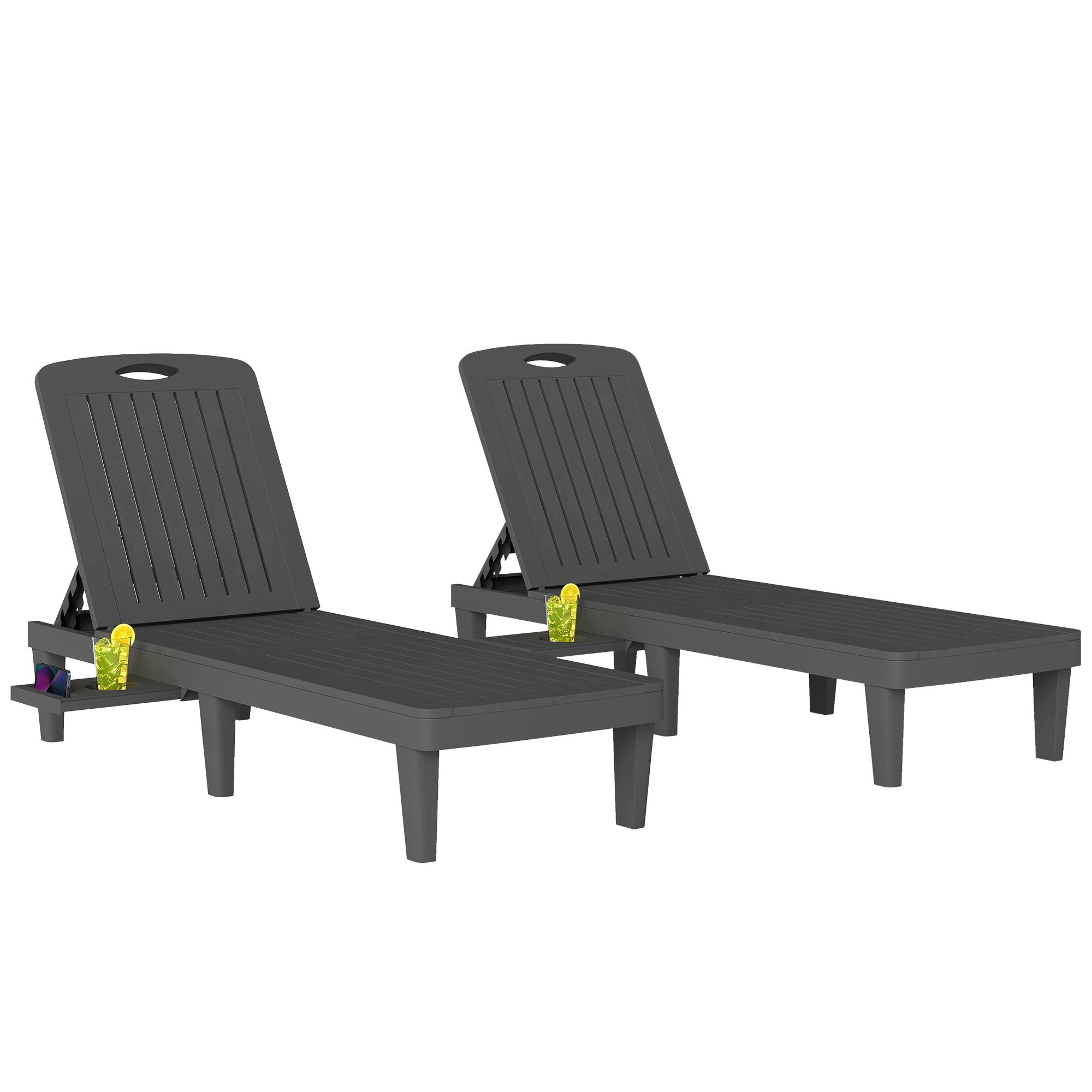 Lot de 2 bains de soleil plastique PP gris 192 x 57 x 28.5 cm - PANGIVO - Image 1