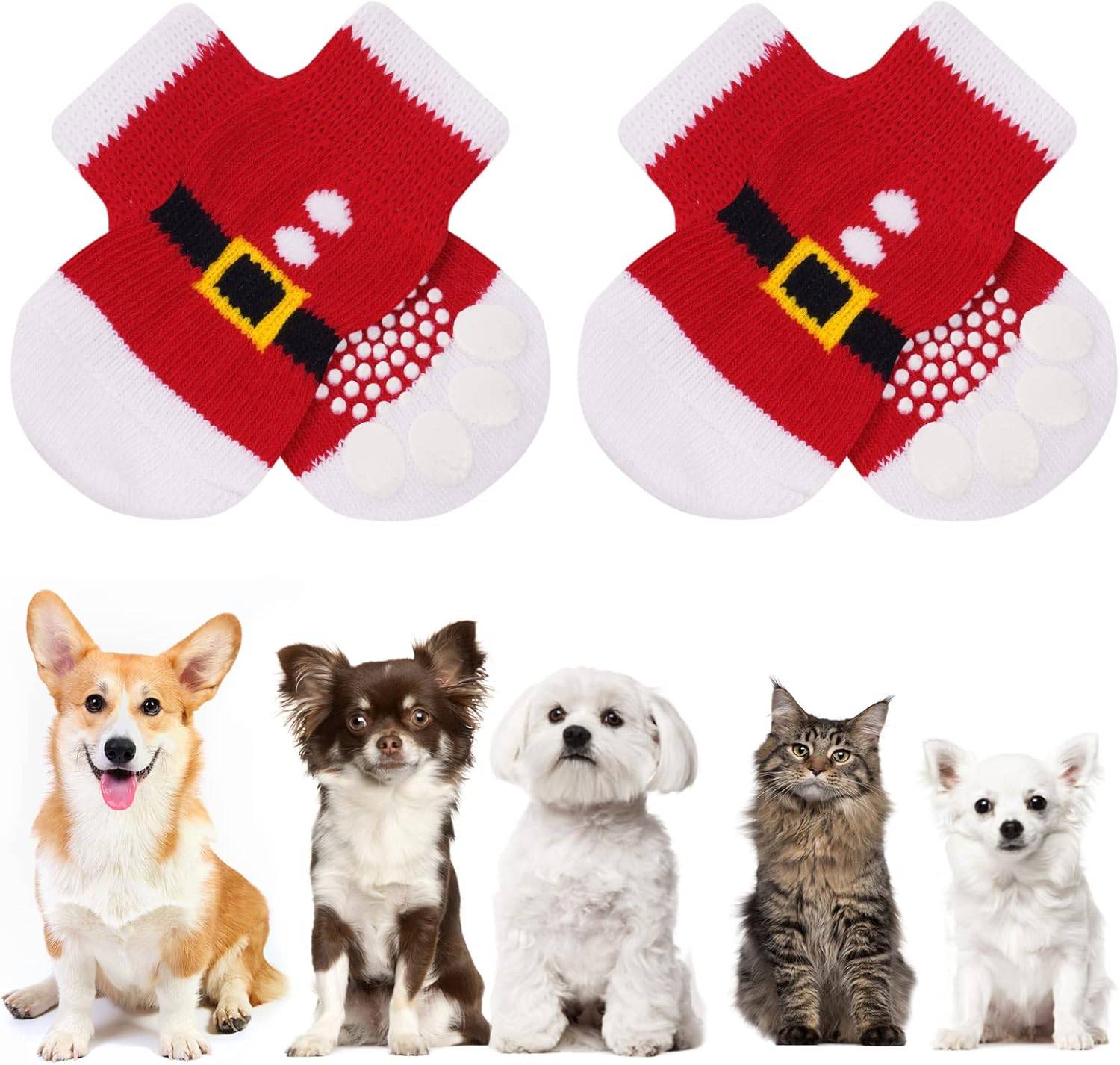 Chaussettes Anti-Dérapantes Chien Chat MOTIF NOEL blanc rouge L