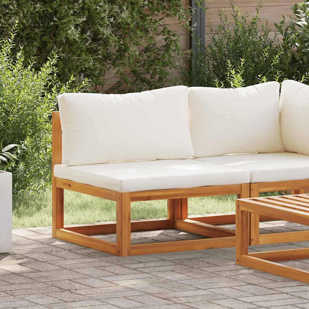 Siège Central Modulable Bois Acacia Massif Huilé Coussin Blanc Crème Confortable sans Accoudoir – ComfortXL Outdoor Living - Image 3
