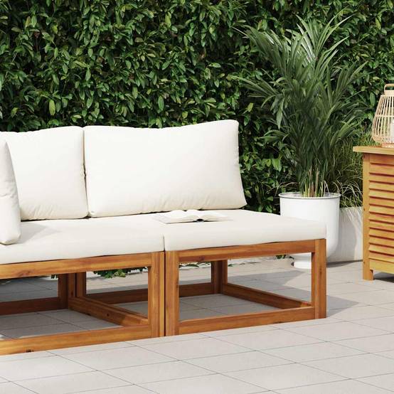 Siège Central Modulable Bois Acacia Massif Huilé Coussin Blanc Crème Confortable sans Accoudoir – ComfortXL Outdoor Living - Image 1