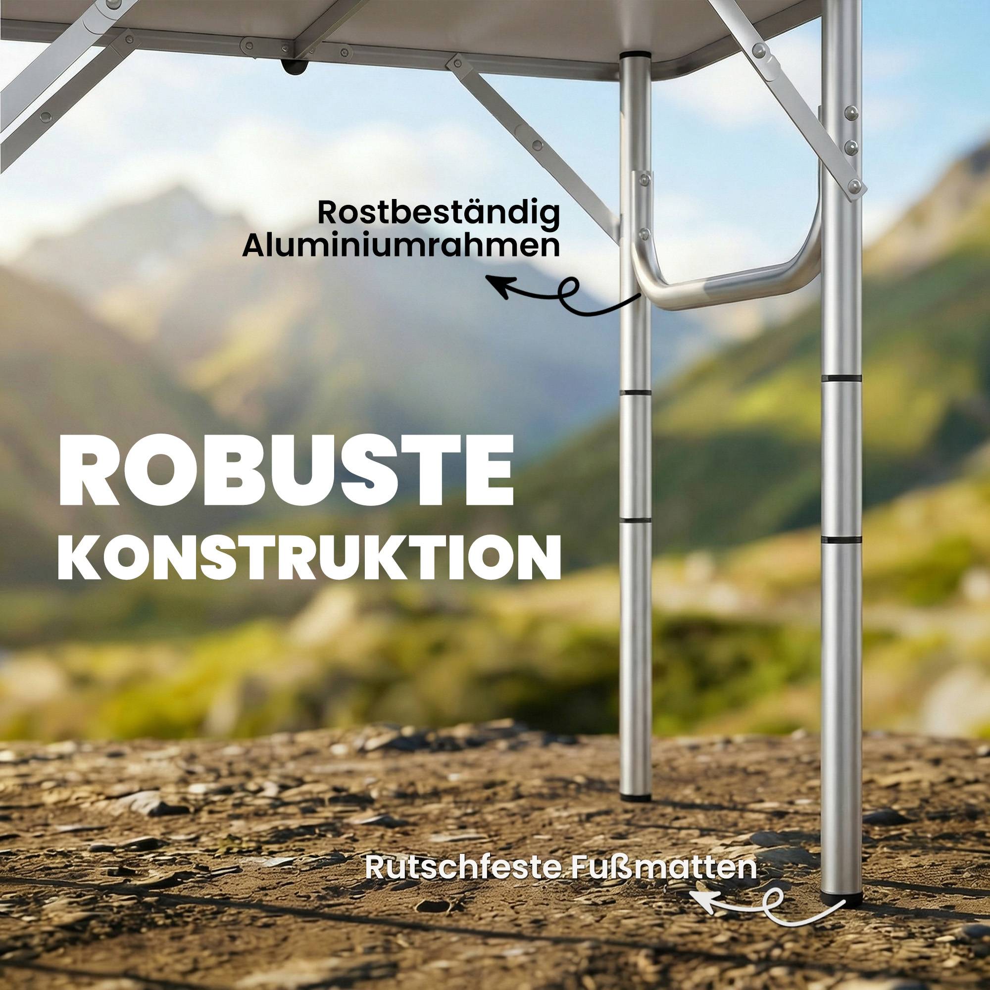Sans Marque - Table camping pliante, rangement filet, 4 hauteurs, poignée, alu, 60x40x26-60cm, noir - Image 9