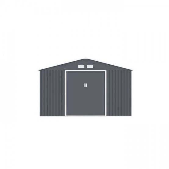 Sans Marque - Abri de jardin en métal 12,99 m² - 340 x 382 x 210 cm - NEPTUNE - Kit d'ancrage inclus, 2 portes coulissantes - Gris - Image 1