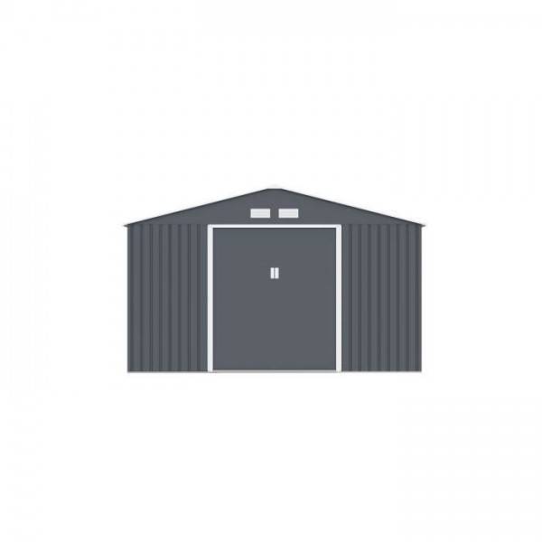 Sans Marque - Abri de jardin en métal 12,99 m² - 340 x 382 x 210 cm - NEPTUNE - Kit d'ancrage inclus, 2 portes coulissantes - Gris - Image 1