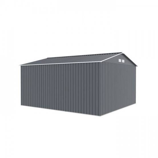 Sans Marque - Abri de jardin en métal 12,99 m² - 340 x 382 x 210 cm - NEPTUNE - Kit d'ancrage inclus, 2 portes coulissantes - Gris - Image 2