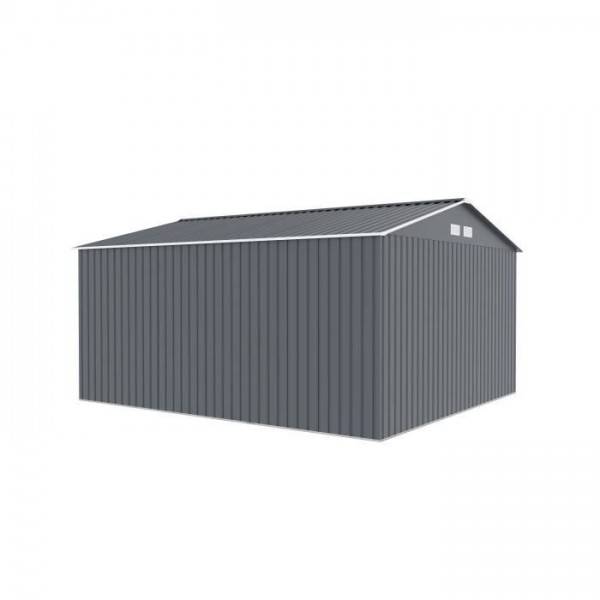 Sans Marque - Abri de jardin en métal 12,99 m² - 340 x 382 x 210 cm - NEPTUNE - Kit d'ancrage inclus, 2 portes coulissantes - Gris - Image 2