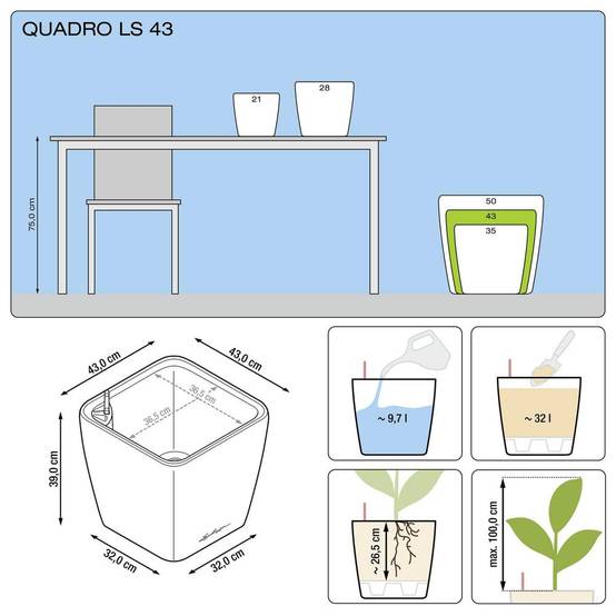 Lechuza - Pot Quadro Premium LS 43 - kit complet, anthracite métallisé 43 cm Lechuza - Image 2