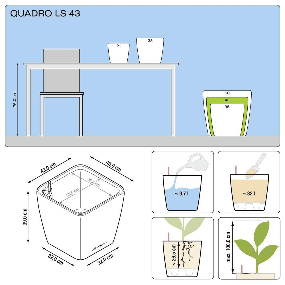 Lechuza - Pot Quadro Premium LS 43 - kit complet, anthracite métallisé 43 cm Lechuza - Image 2