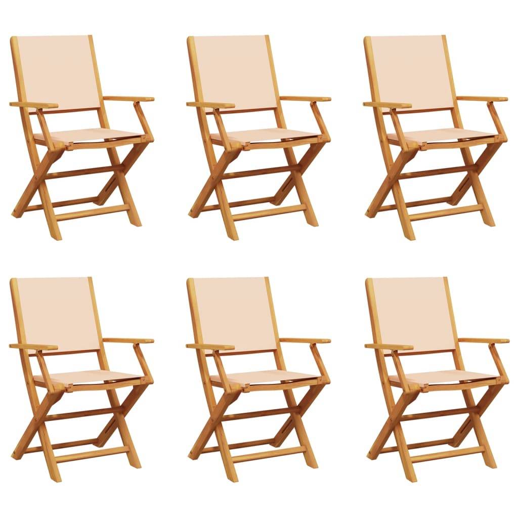 Lot de 6 Fauteuils de Jardin Pliants en Bois Massif et Tissu Confortable pour Patio Beige – ComfortXL Outdoor Living - Image 2