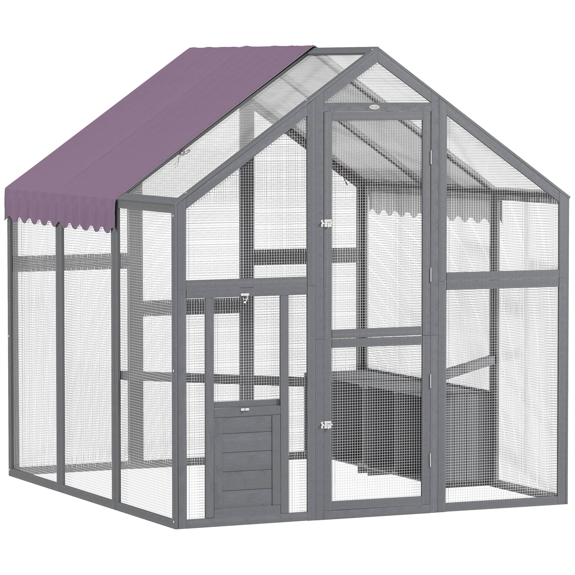 Sans Marque - Enclos extérieur poules poulailler toit étanche 2 pondoirs 2 perchoirs 6-8 poules 1,7x1,8x1,8 m - Image 2