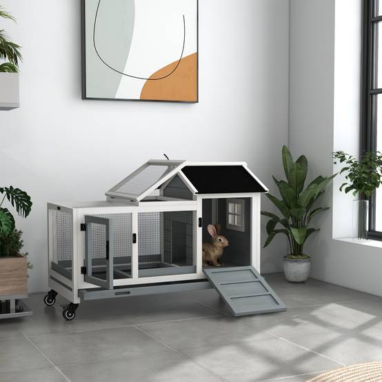 Clapier cage à lapins rongeurs sur roulettes 2 portes verrouillables - dim. 108L x 58l x 73,5H cm - bois massif - Image 4